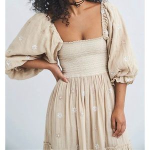 Yellow Free People Dahlia Embroidered Maxi Dress